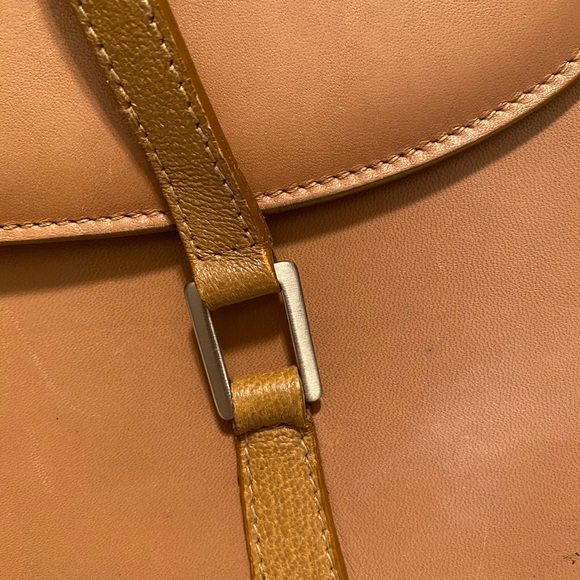 LEATHER MARK CROSS SHOULDER BAG CAMEL NUDE HANDBAG - Picture 11 of 15